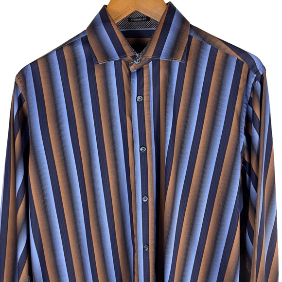 Bugatchi Electric Blue Striped 100% Cotton Long Sleeve Shirt NO Size Tag *LARGE* - Picture 6 of 13